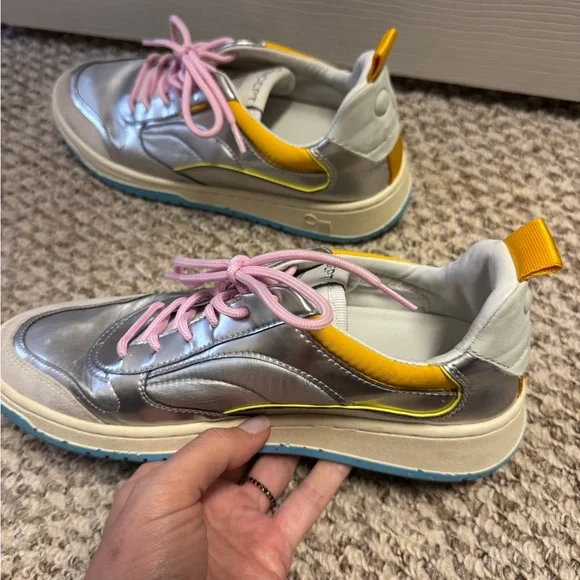 ONCEPT Silver Metallic Sneakers with Pink Laces & Yellow Accents - Picture 7 of 7